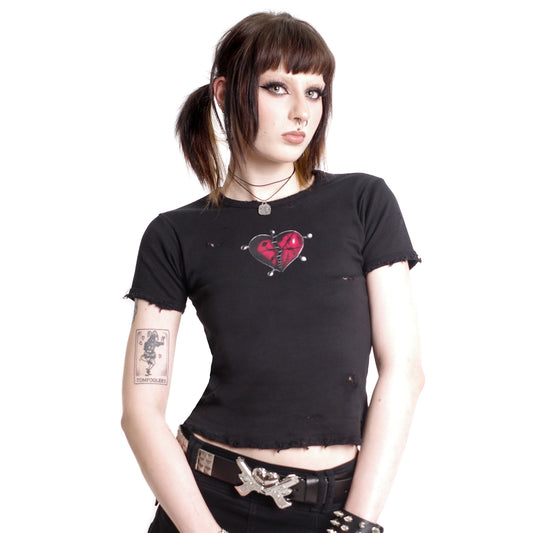 Cross My Heart Distressed Baby Tee