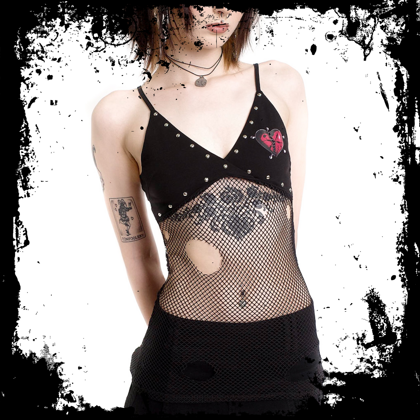 Cross My Heart Fishnet Distressed Camisole